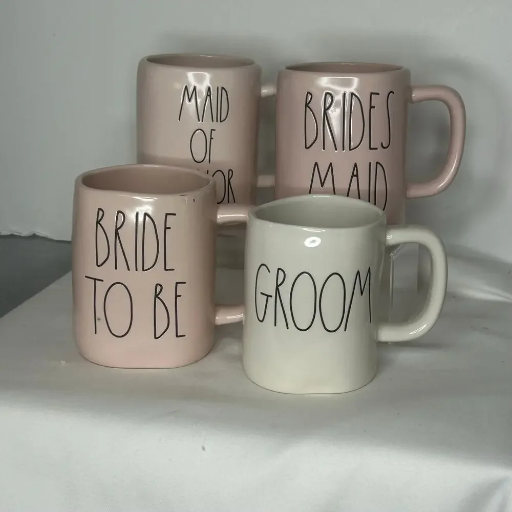 Rae Dunn Wedding Mug Set 4 Pink Bride to Be Bridesmaid Maid of Honor Groom